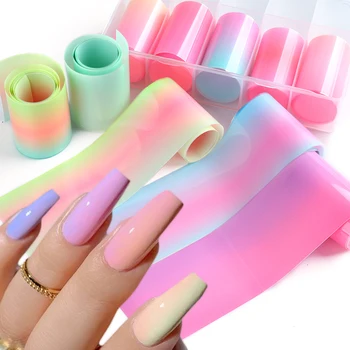 10 рулонов разноцветной градиентной фольги для ногтей, неоновая бумага для конфет, звездная упаковка, Aurora Rainbow Slider, украшение для маникюра SAF2171