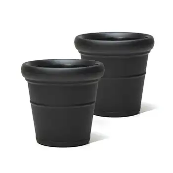 18-дюймовое черное круглое пластиковое кашпо для цветов высотой 2 шт, для внутреннего и наружного использования