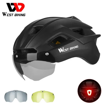 WEST BIKING Велосипедный шлем с задним фонарем MTB Велосипедные Мужские и женские Защитные очки, шлем для шоссейного велосипеда, Защитная шапочка для экипировки, выполненная из цельного материала