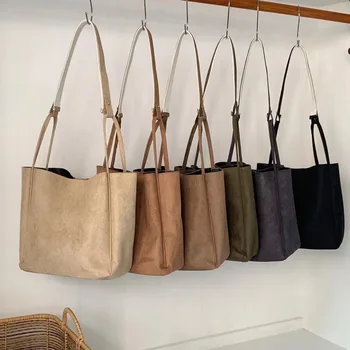 Винтажные женские сумки-тоут из искусственной замши, женская сумка на широком ремне, композитная сумка, большая женская сумка-мессенджер из матовой кожи bolsa