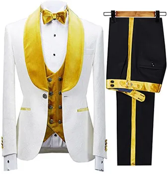 Жаккардовый жакет цвета слоновой кости, бархатный жилет с воротником-шалью, элегантный мужской комплект, роскошный дизайнерский костюм для парня, свадебный блейзер, платье для церемонии