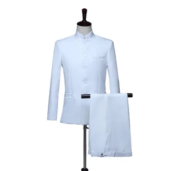 Черно-белый китайский костюм-туника для весеннего фестиваля, праздничный вечерний костюм, мужская сценическая одежда